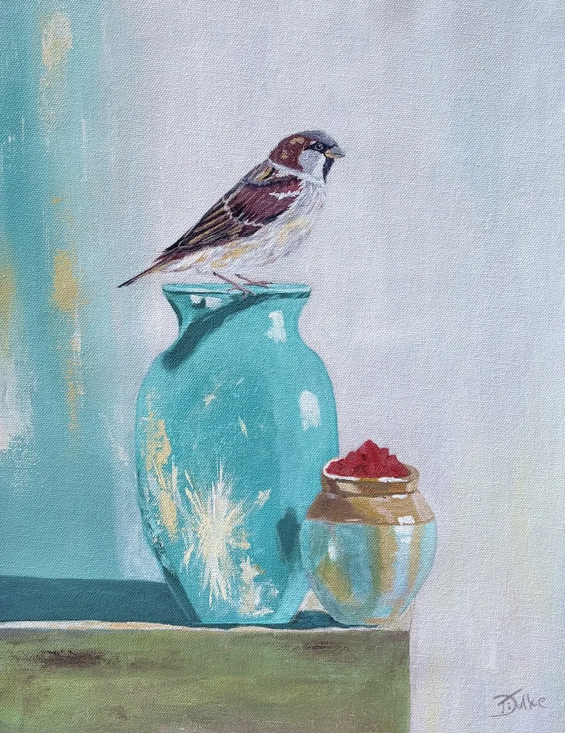 Sparrow Series: 1 — acrylic on canvas by Deepak Tidke, 2026