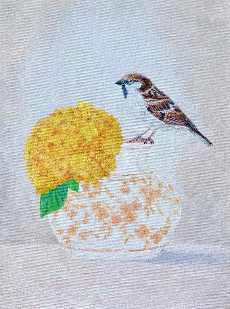 Sparrow Series: 3 — acrylic on canvas by Deepak Tidke, 2026