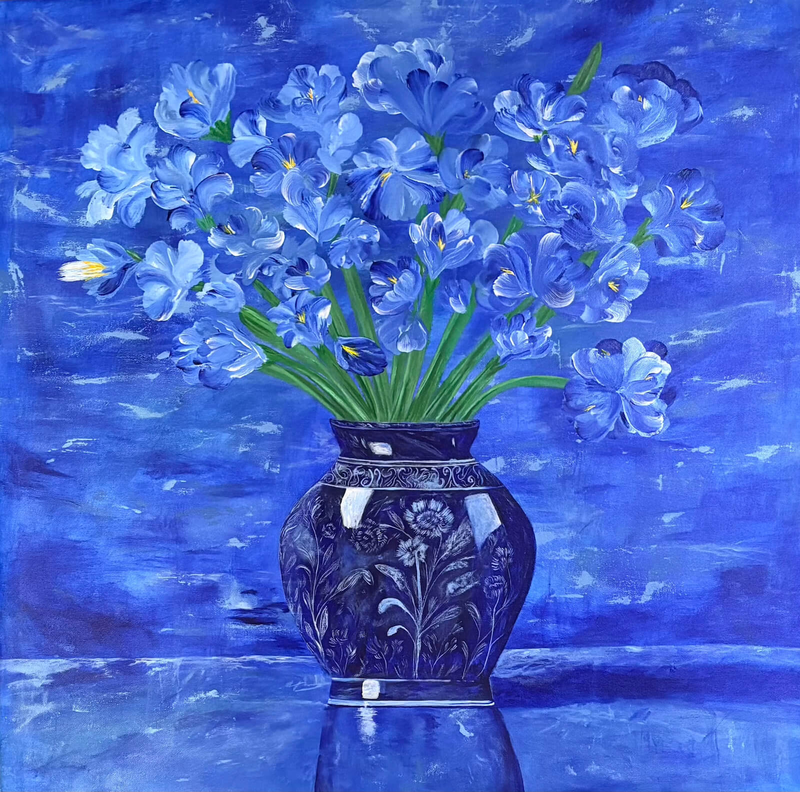 Cerulean Blues — acrylic on canvas by Deepak Tidke, 2026