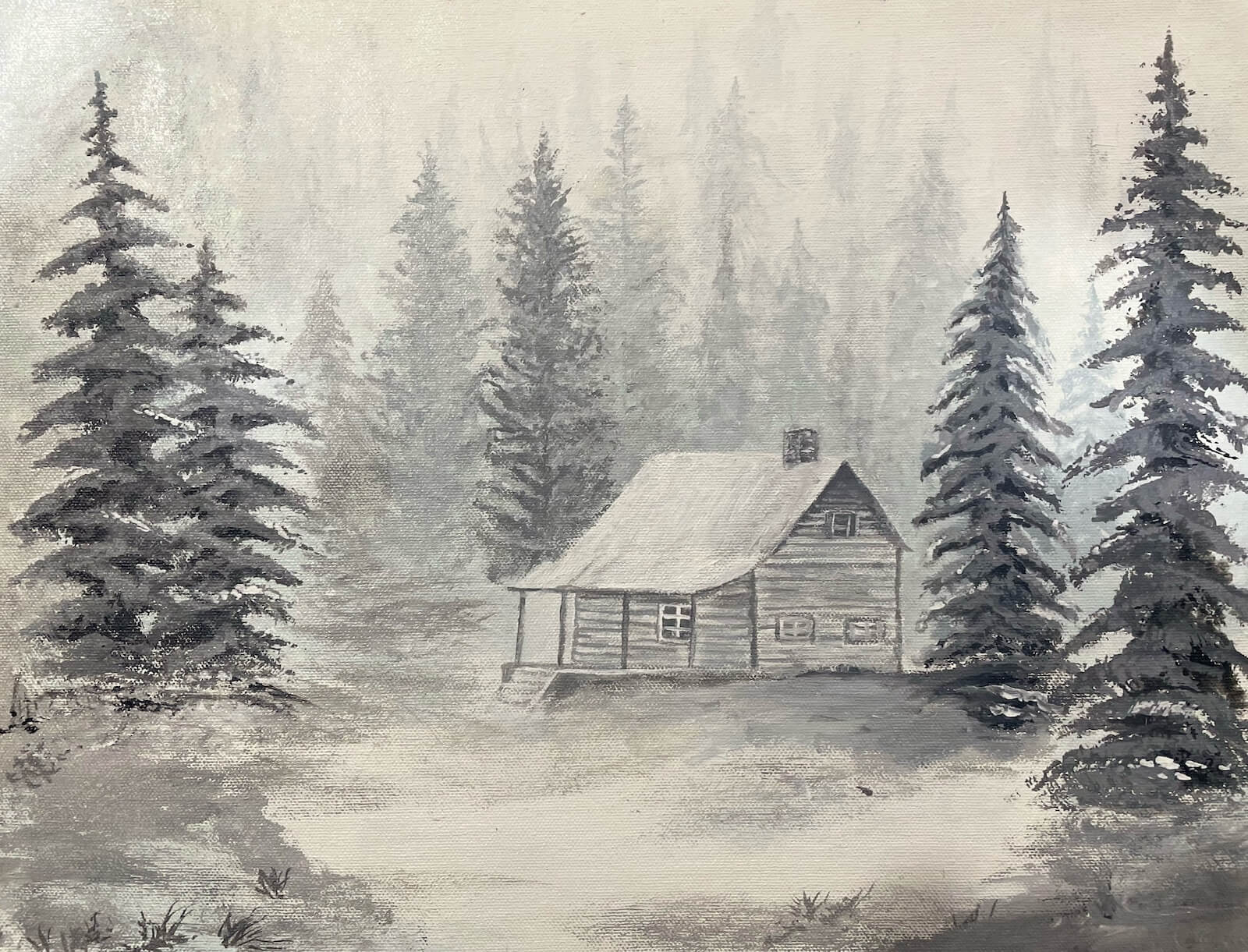 Dreamy Cottage in Snow — acrylic on canvas by Deepak Tidke, 2025
