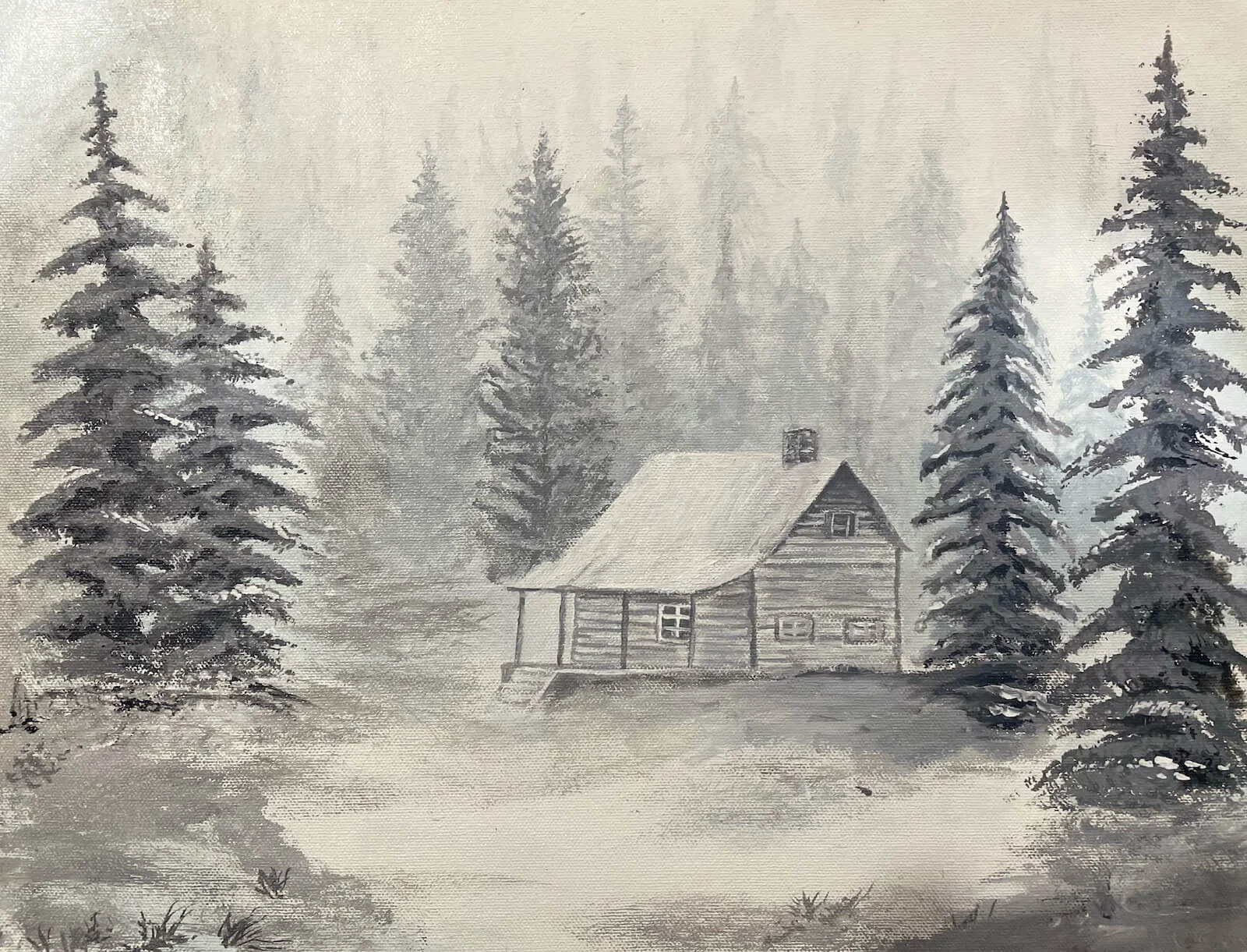 Dreamy Cottage in Snow — acrylic on canvas by Deepak Tidke, 2025