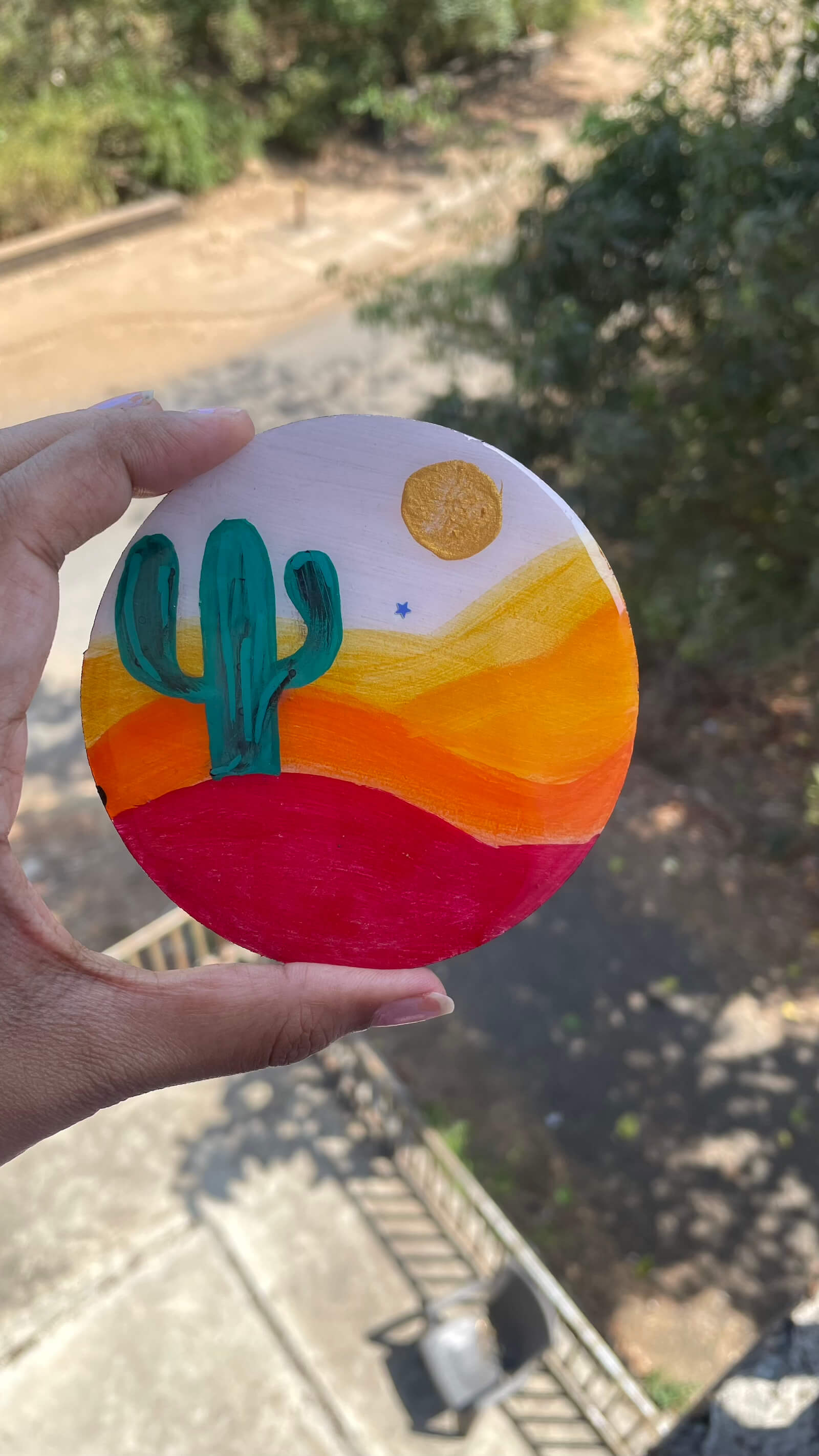 Handmade small art by Pooja Srivastava — crocheted and painted piece