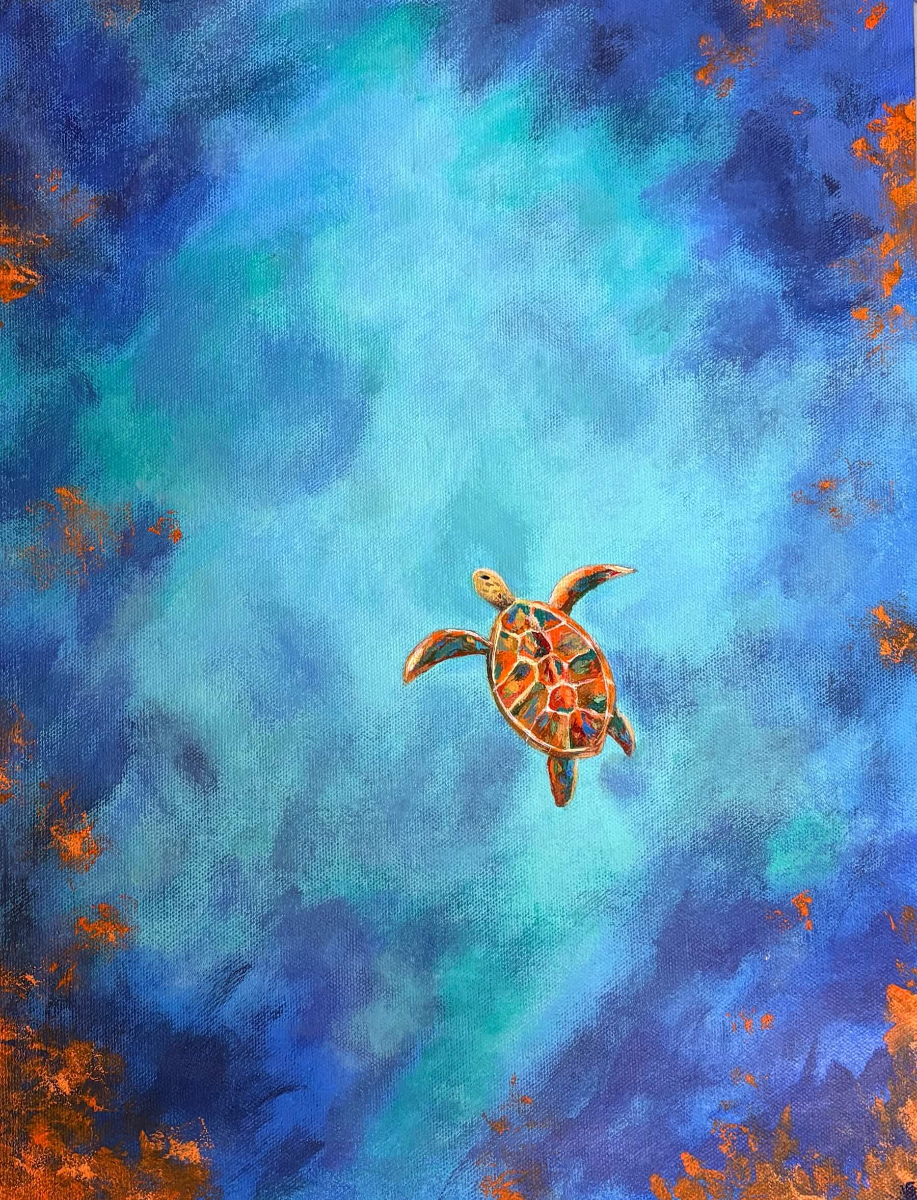 Small Turtle, Big Sea — acrylic on canvas by Deepak Tidke, 2026